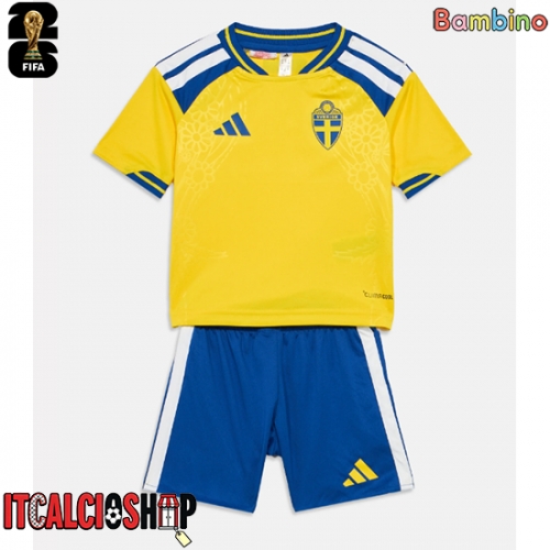 Svezia Prima Maglia Bambino Mondiali 2026 Manica Corta (+ Pantaloni corti)